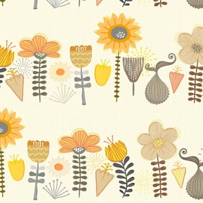 Rows of Mod Flowers in Citrus and Gray - XL