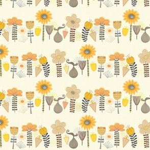 Rows of Mod Flowers in Citrus and Gray - Large