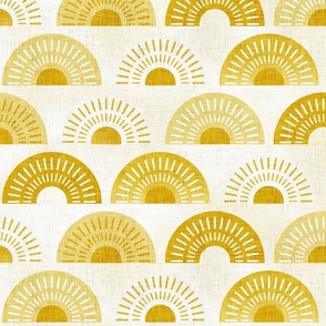 Boho Sunshine- Bohemian Sunrise- Golden Yellow Sun- Summer- Gold- Mustard- Gender Neutral Nursery Wallpaper- Baby- Large