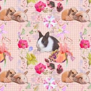 4x4-Inch Repeat of Spring Wreath on Blush-Pink Background with Baby Rabbits