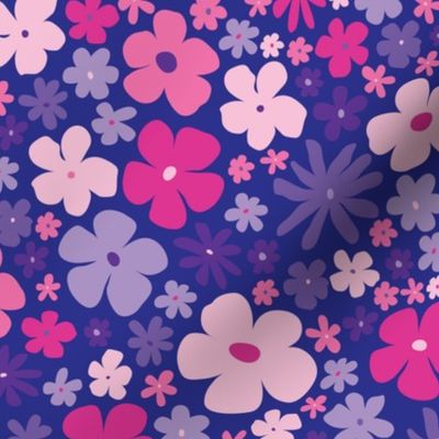 retro purple florals, hot pink, groovy 60s pattern, 70s flowers, purple flowers, girly, for teen girl, barbiecore barbie