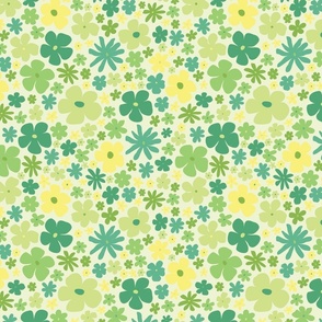 retro green florals, lime green, groovy 60s pattern, 70s flowers, green flowers, girly, for teen girl