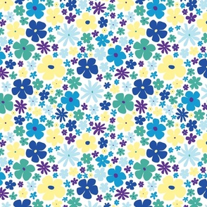 retro colorful florals, super cute, groovy 60s pattern, 70s flowers, flowers, girly, for teen girl