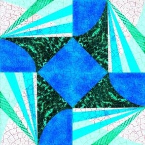 Euphoric Spring Anvil and trailing star patchwork block tiles textured Dark blue, green, white 