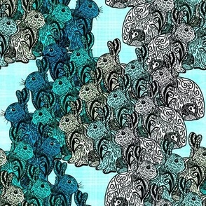 Euphoric Spring chevron rabbits hand doodled Easter green hues and aqua turquoise