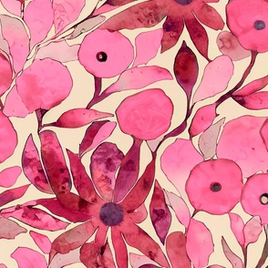Abstract Watercolor Flower Pattern Pink And Red