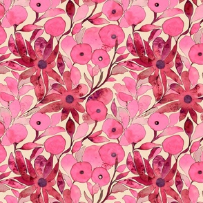 Abstract Watercolor Flower Pattern Pink And Red Smaller Scale