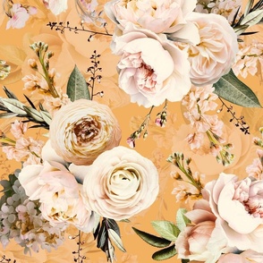 Soft Peach Summer Peonies- Vintage Real Flowers - orange double layer