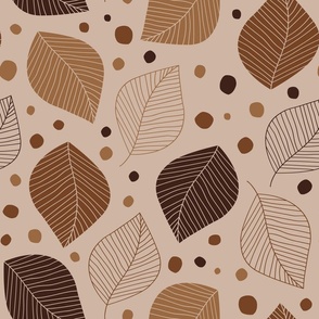 Earth Tone Fall Leaves and Dots Large