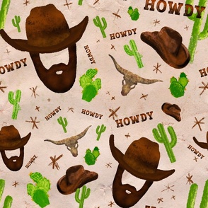 Howdy Cowboy And Cacti Large Print