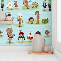 Anthropomorphic cute food Wallpaper 24 inch square repeat for wallpaper