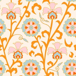 Suzani floral - orange blue pink