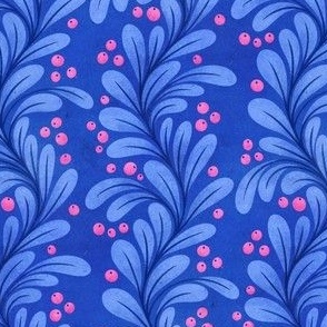 Cobalt Blue and Pink Berry Floral Stripes