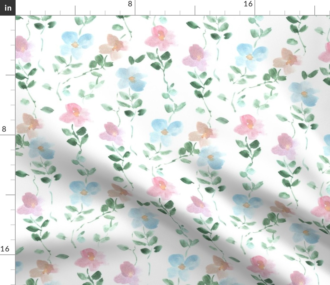 Spring bloom in Sardinia - watercolor pretty vine florals for nursery home decor wallpaper b126-1