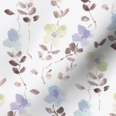 Spring bloom in Sardinia in earthy and blue shades - watercolor pretty vine florals for nursery home decor wallpaper b126-5