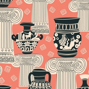 Ancient Greek Pottery pink background large size