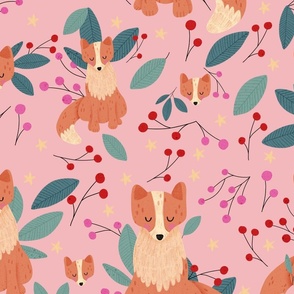 Woodland Fox on Pink