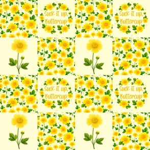Bigger Scale Patchwork 6" Squares Suck It Up Buttercup Yellow Flowers for Cheater Quilt or Blanket