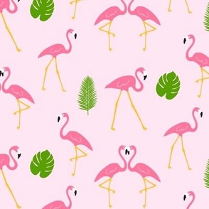 Pink Flamingos with Tropical Leaves SMALL