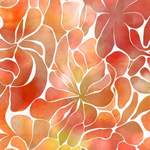 Abstract Watercolor Flower Pattern Orange And Red