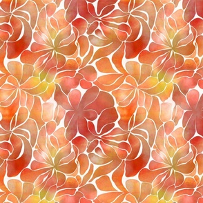 Abstract Watercolor Flower Pattern Orange And Red Smaller Scale
