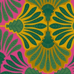 (L) Tropical art deco leaves  - fuchsia