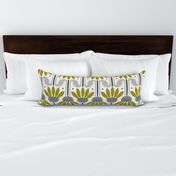 Coneflower Power - Mid Century Modern Floral Ivory Olive Blue Large Scale