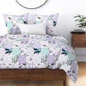 Girls Lilac Boho Wolf Cheater Quilt with touches of Teal and Aqua - 90 degrees