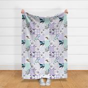 Girls Lilac Boho Wolf Cheater Quilt with touches of Teal and Aqua - 90 degrees