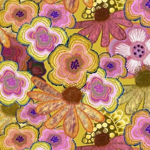 Embroidered floral with coneflower gold background