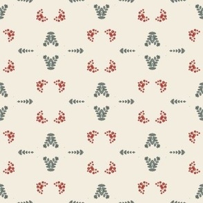 Cohesion 17-03: Retro Cairo Seamless Pattern (Christmas, Holly, Tree, Red, Green, Cream)