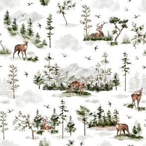 Evergreen Watercolor Forest / deer 2