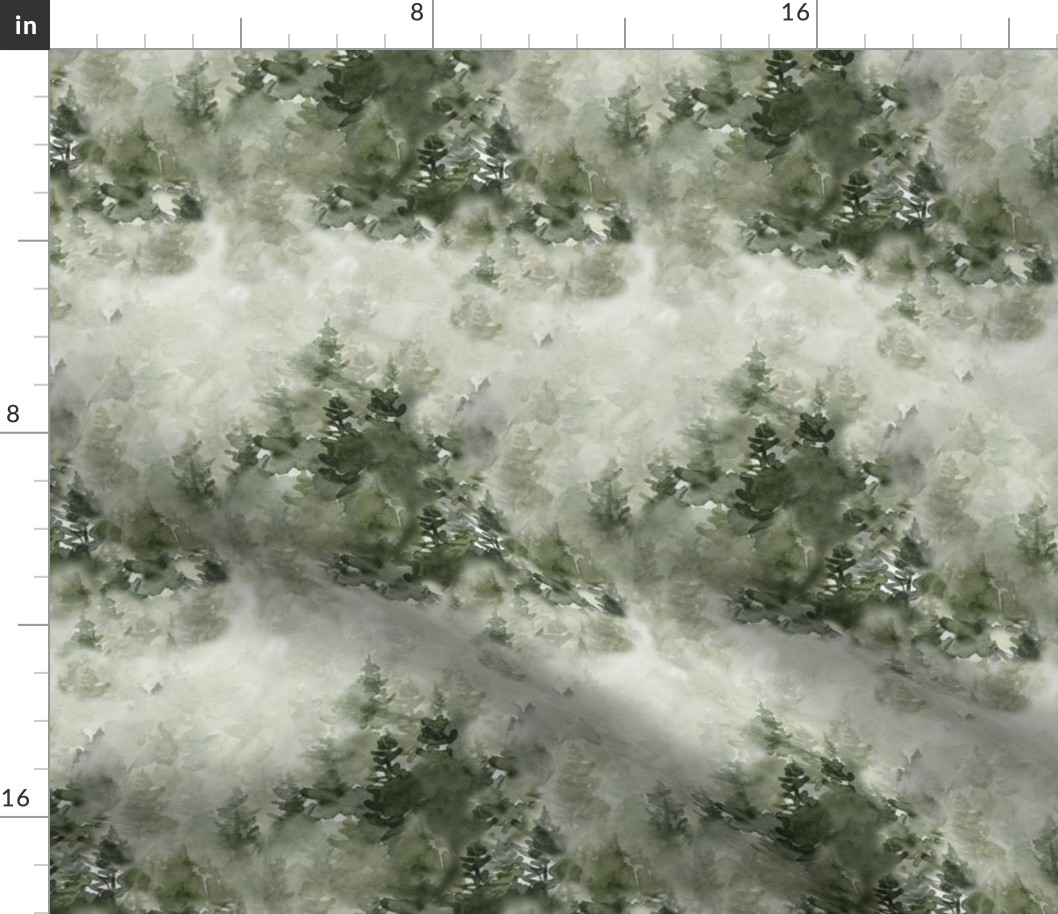 Evergreen Watercolor Forest / green