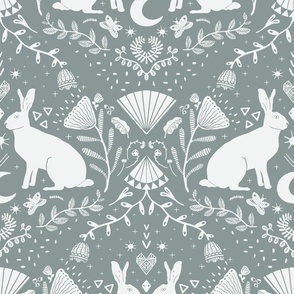 Year of the Rabbit teal floral graphic art deco