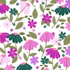 Cone Flowers - Green and Magenta