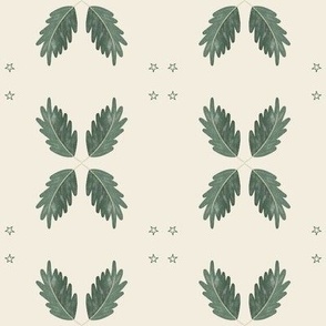 Cohesion 17-12: Retro Facade Seamless Pattern (Christmas, Stars, Leaves, Leaf, Tree, Green, Cream)