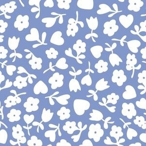 French Country Ditsy Heart Floral in Periwinkle Blue + White