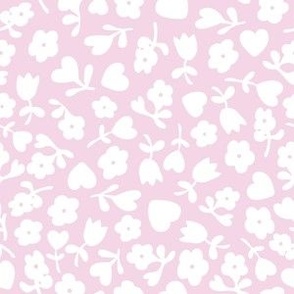 French Country Ditsy Heart Floral in Pink + White