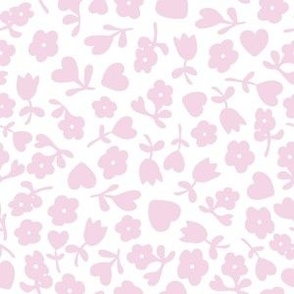 French Country Ditsy Heart Floral in White + Pink
