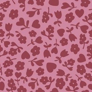 French Country Ditsy Heart Floral in Mauve + Burgundy