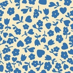 French Country Ditsy Heart Floral in Butter Yellow + French Blue