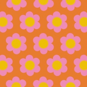 Small 60s Flower Power Daisy - pink on orange - retro floral 