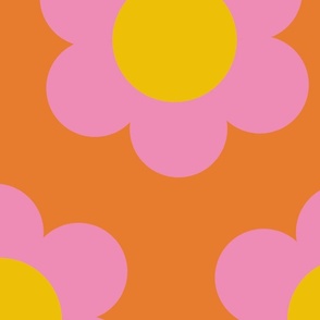 Jumbo 60s Flower Power Daisy - pink on orange - retro floral 