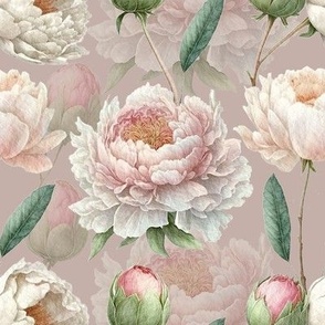 White peony watercolor elegant pastel summer floral