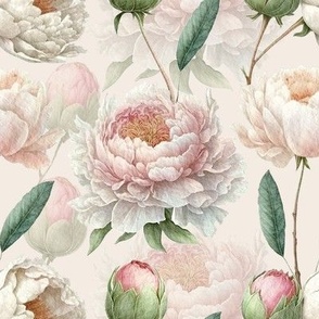 White peony watercolor elegant pastel summer floral