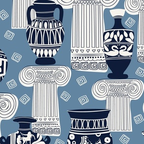 Ancient Greek Pottery blue background large size