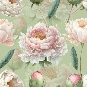 White peony watercolor elegant pastel summer floral