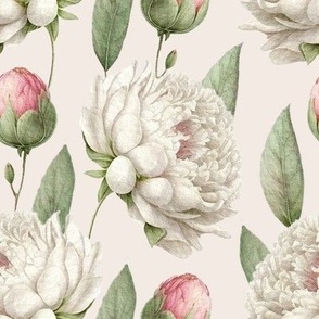 White peony watercolor elegant pastel summer floral