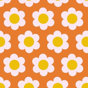 Medium 60s Flower Power Daisy - white on orange - retro floral 