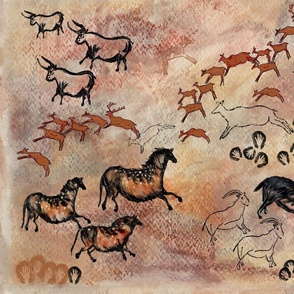 voyage-to-the-stone-age-cave-art-ibex-deer-horses-boar-hand-prints-tan-red-orchre-black-yelloe-ochre